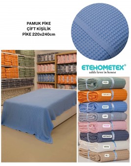 ETEHOMETEX  HAVUZLU PİKE ÇİFT KİŞİLİK 220X240CM MAVİ 8696474231657